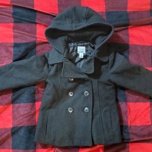 Boys Hooded Black Peacoat